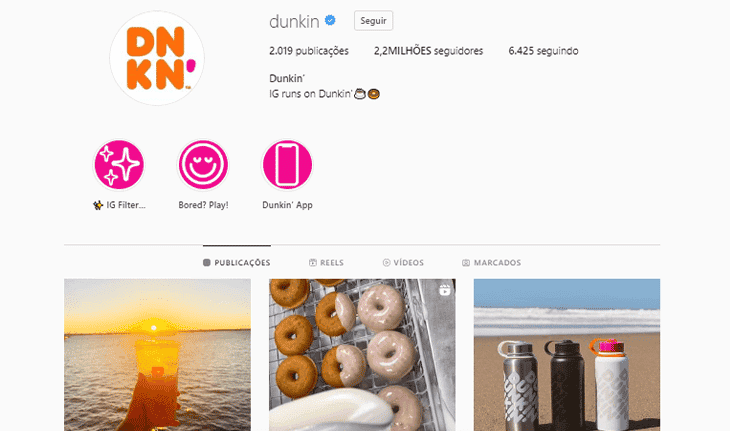 captura de tela do perfil Dunkin’ Donuts no Instagram