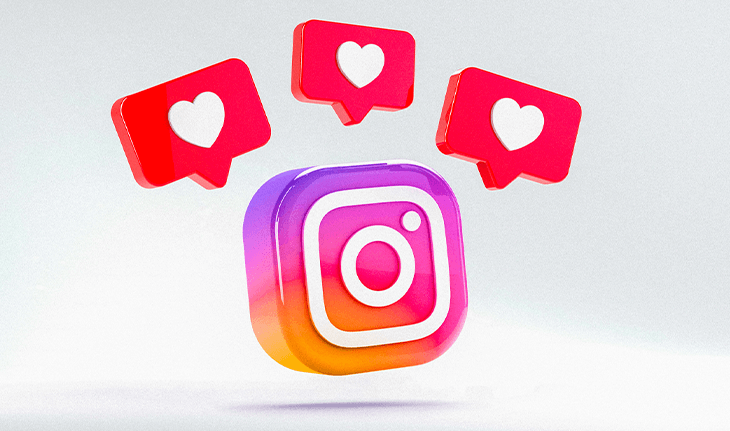 ícone do Instagram com símbolos de curtida em cima